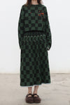 YANYAN KNITS Fall/Winter 2025: Wool plaid cropped sweater/mid-length skirt set YYK-YYW25-2021-GW (Sweater)